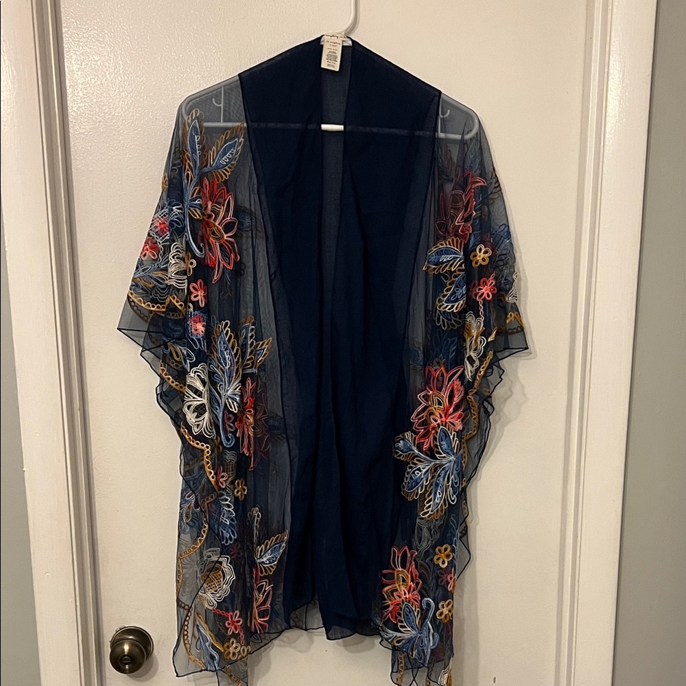 Navy Kimono with Floral Accents